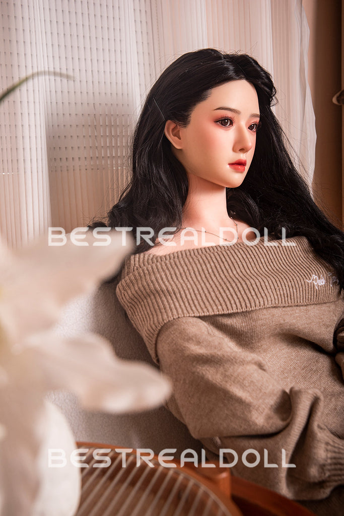 US Stock - RIDMII 163cm Unique Design Muncey Asian Medium Boobs Sex Doll Silicone Head TPE Body Long Black Hair Love Doll