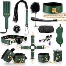 Load image into Gallery viewer, BDSM adult sex toys, a 12-piece bondage set, including adjustable handcuffs, collar, ankle cuffs, blindfold, and feather tickler.