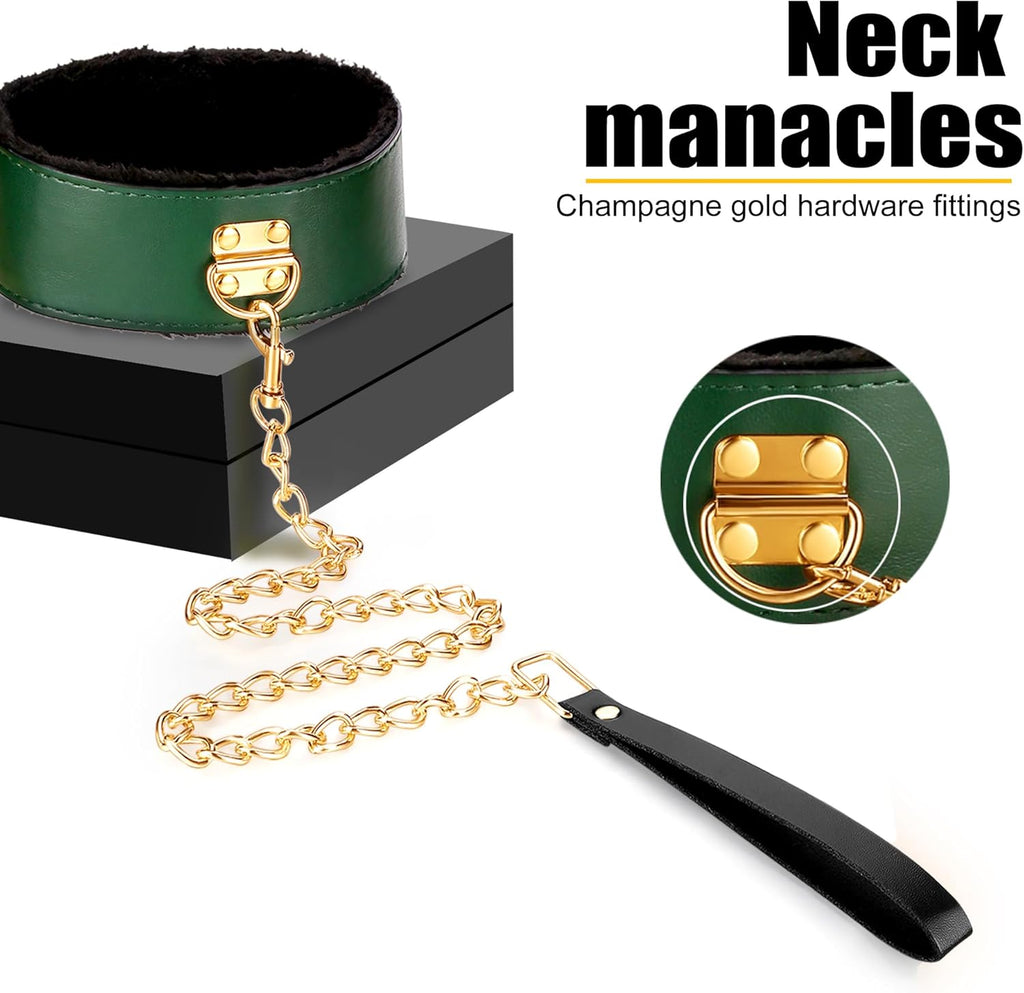 BDSM adult sex toys, a 12-piece bondage set, including adjustable handcuffs, collar, ankle cuffs, blindfold, and feather tickler.